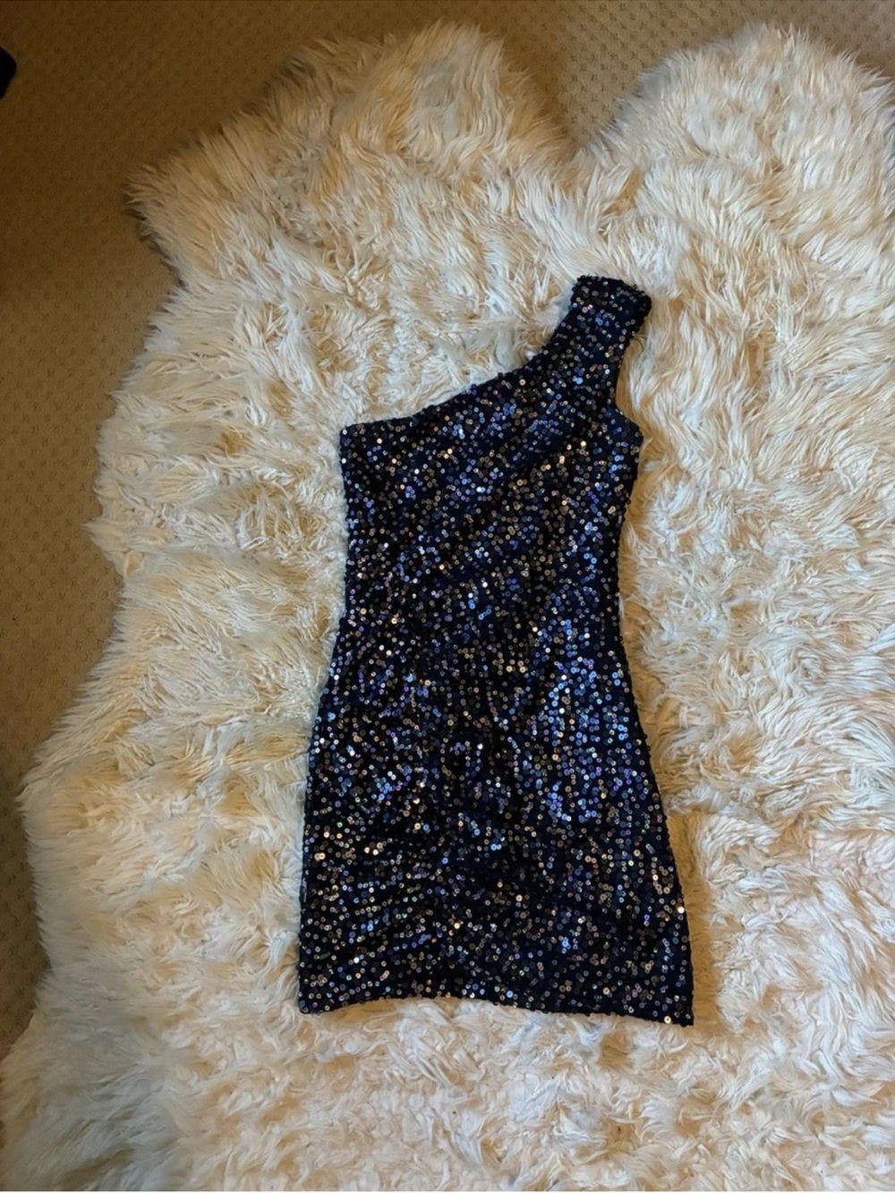 One-Shoulder Navy Sequin Party Dress